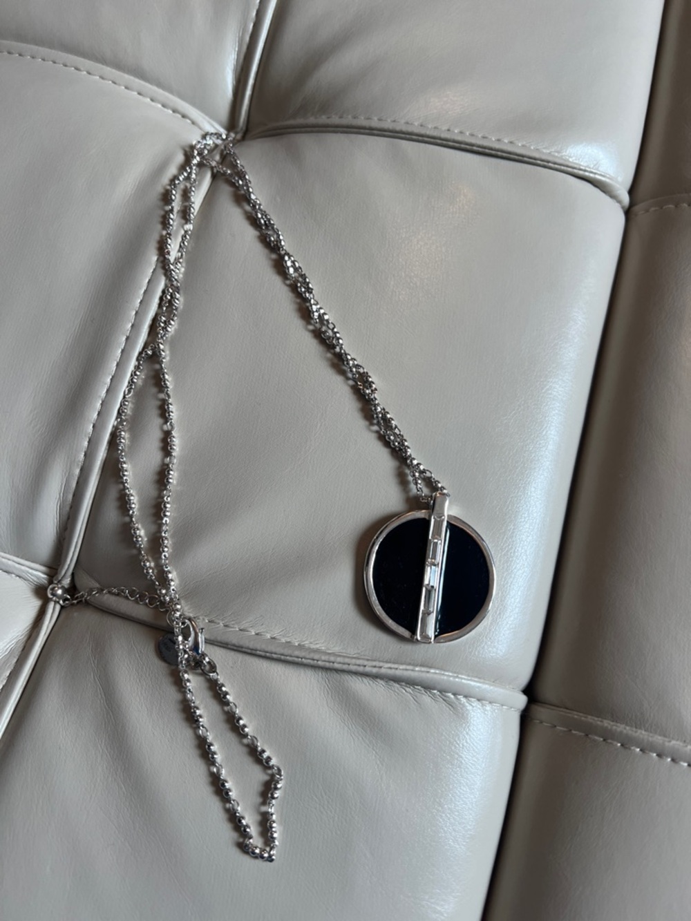 White House Black Market Silver-Tone Necklace with Black Round Pendant